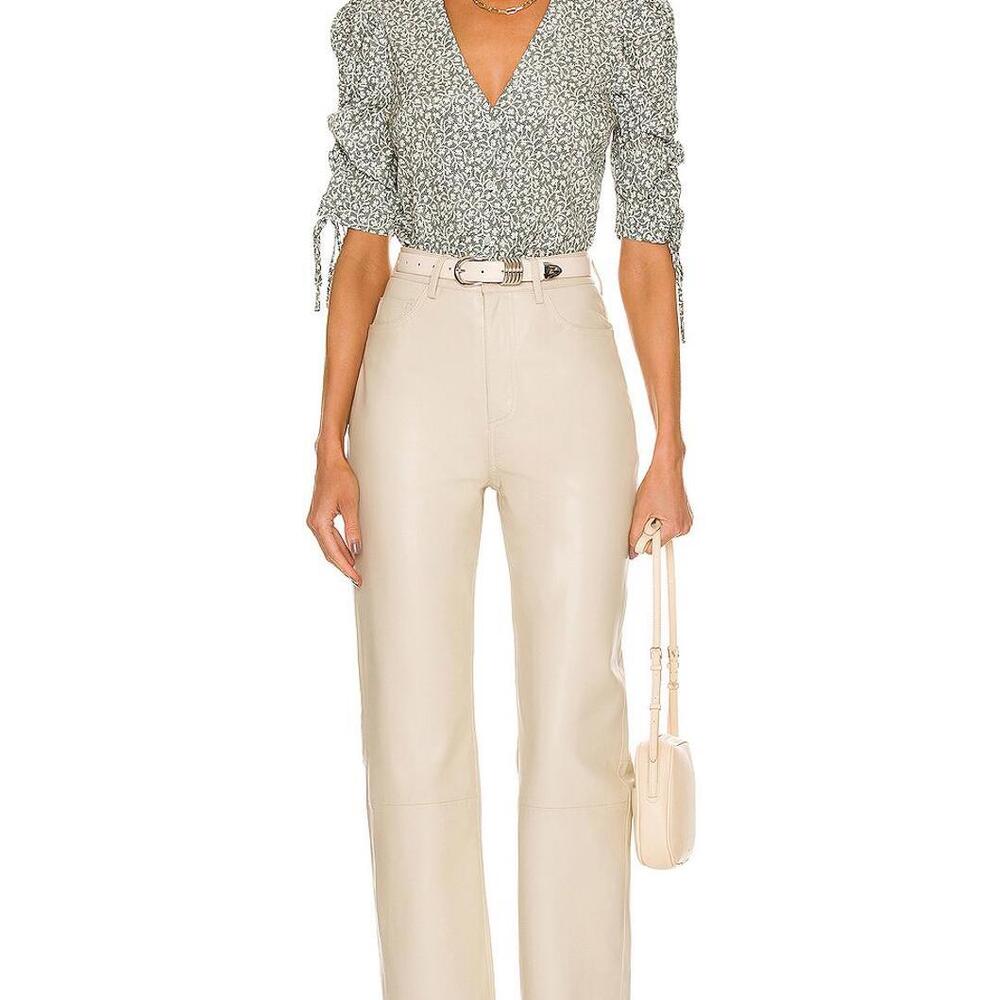 VERONICA BEARD | SZ 4 | Y2K Boho Green Floral Silk Ruched-Sleeve Top Blouse $398 - Picture 2 of 11